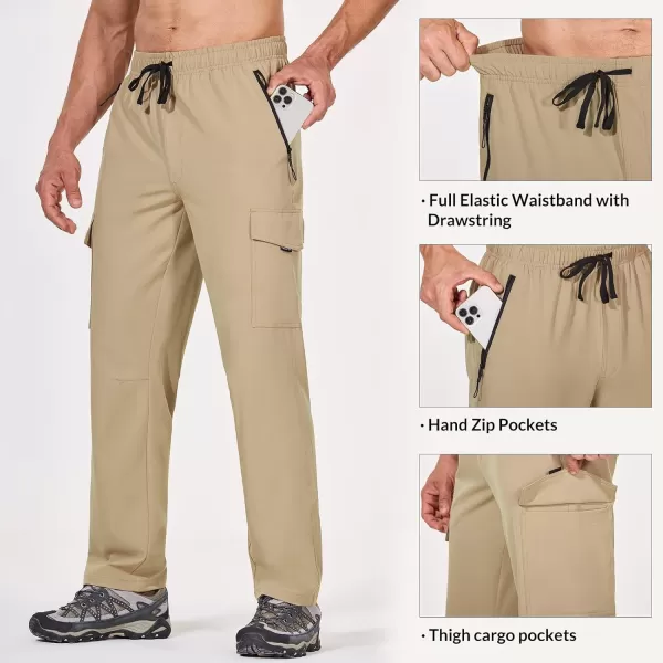 BALEAF Mens Hiking Pants Cargo Quick Dry Water Resistant Elastic Waist with Zip Pockets UPF 50 for Work RunningTannin