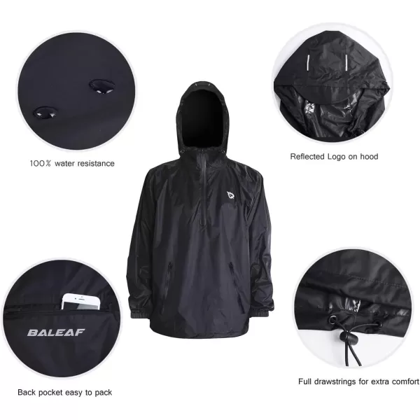 BALEAF Mens Light Running Hiking Rain Jacket Waterproof with Hood Windbreaker Pullover Coats Hoodie PackableBlack