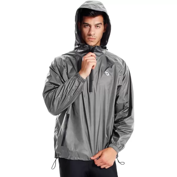 BALEAF Mens Light Running Hiking Rain Jacket Waterproof with Hood Windbreaker Pullover Coats Hoodie PackableGrey