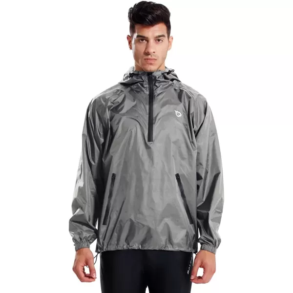 BALEAF Mens Light Running Hiking Rain Jacket Waterproof with Hood Windbreaker Pullover Coats Hoodie PackableGrey