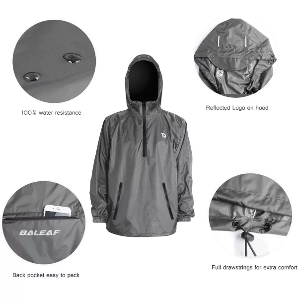 BALEAF Mens Light Running Hiking Rain Jacket Waterproof with Hood Windbreaker Pullover Coats Hoodie PackableGrey