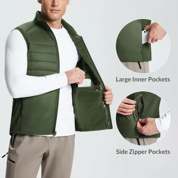 BALEAF Mens Lightweight Puffer Vest Winter Quilted Hiking Sleeveless Vest Water Resistant Warm Fleece OuterwearArmy Green