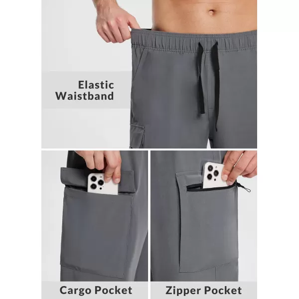 BALEAF Mens Long Shorts Below Knee 15 Capri Pants Hiking Cargo Pockets Quick Dry Lightweight Elastic Waistband GymDark Grey