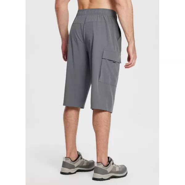 BALEAF Mens Long Shorts Below Knee 15 Capri Pants Hiking Cargo Pockets Quick Dry Lightweight Elastic Waistband GymDark Grey