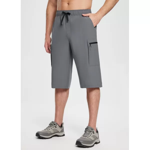 BALEAF Mens Long Shorts Below Knee 15 Capri Pants Hiking Cargo Pockets Quick Dry Lightweight Elastic Waistband GymDark Grey