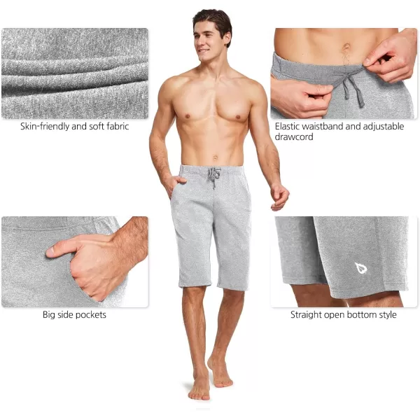 BALEAF Mens Long Shorts Cotton Below Knee Yoga Workout Pajama Lounge Athletic Sweat Jersey Shorts with PocketsLight Gray