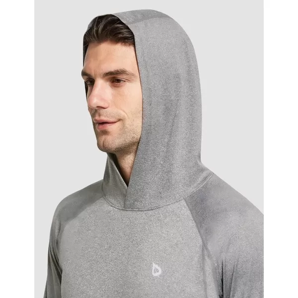 BALEAF Mens Long Sleeve Hooded Shirts Quick Dry Fishing Workout Athletic Hoodie Loose FitHeathergrey