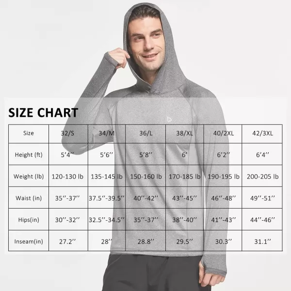 BALEAF Mens Long Sleeve Hooded Shirts Quick Dry Fishing Workout Athletic Hoodie Loose FitHeathergrey