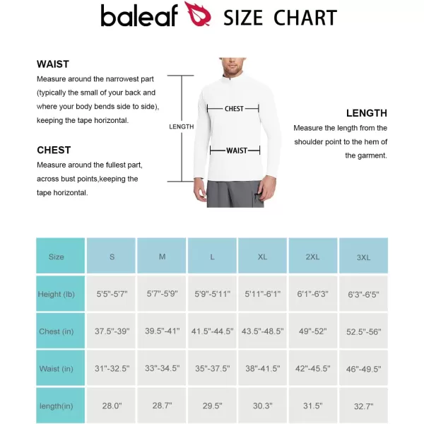 BALEAF Mens Long Sleeve Rash Guard Shirts UV SPF TShirts 14 Zip Pullover UPF 50 Sun Protection Hiking GolfWhite