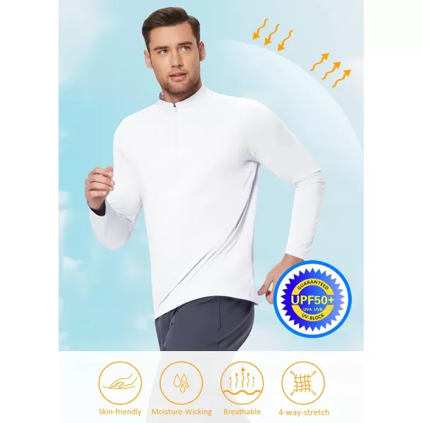 BALEAF Mens Long Sleeve Rash Guard Shirts UV SPF TShirts 14 Zip Pullover UPF 50 Sun Protection Hiking GolfWhite