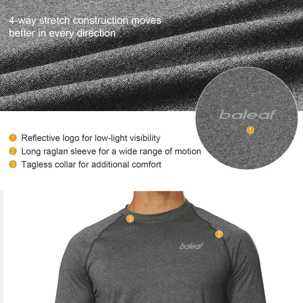 BALEAF Mens Long Sleeve Running Shirts Quick Dry Workout Shirts Athletic TShirts Lightweight Soft Fishing Tee TopsA003 Grey Heather