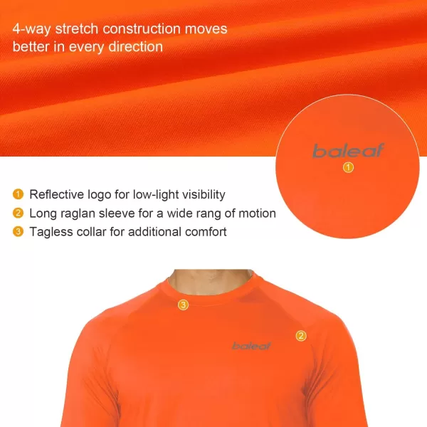 BALEAF Mens Long Sleeve Running Shirts Quick Dry Workout Shirts Athletic TShirts Lightweight Soft Fishing Tee TopsA009 Fluorescent Orange