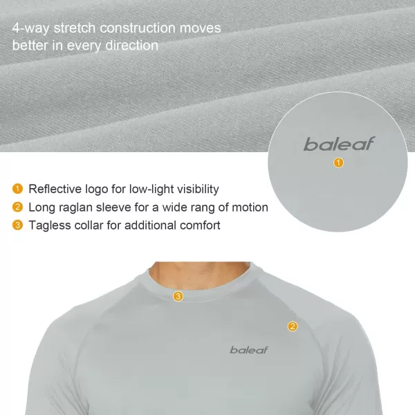 BALEAF Mens Long Sleeve Running Shirts Quick Dry Workout Shirts Athletic TShirts Lightweight Soft Fishing Tee TopsA011 Sliver