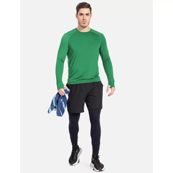 BALEAF Mens Long Sleeve Running Shirts with Thumbholes Quick Dry Athletic Shirt Workout Training TopGreen