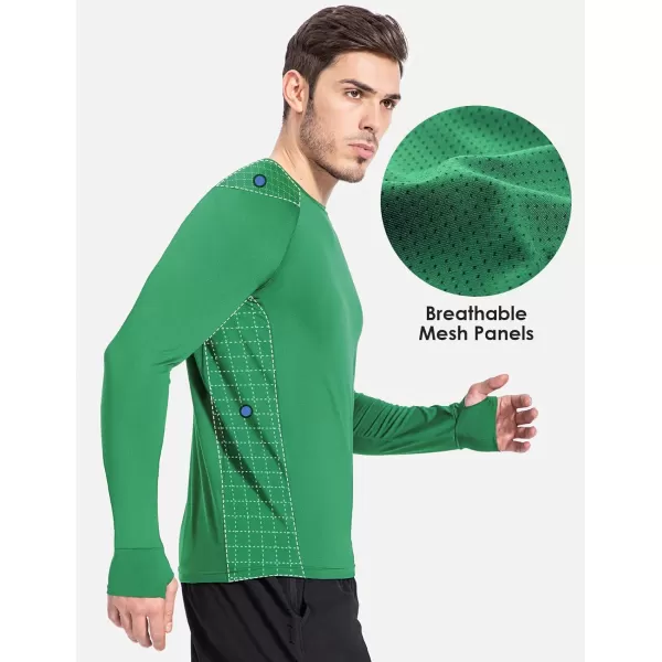 BALEAF Mens Long Sleeve Running Shirts with Thumbholes Quick Dry Athletic Shirt Workout Training TopGreen