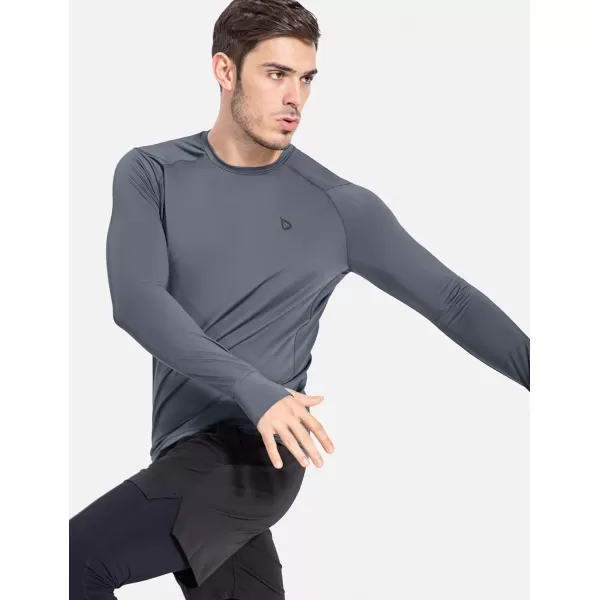 BALEAF Mens Long Sleeve Running Shirts with Thumbholes Quick Dry Athletic Shirt Workout Training TopGrey