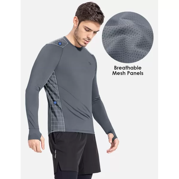 BALEAF Mens Long Sleeve Running Shirts with Thumbholes Quick Dry Athletic Shirt Workout Training TopGrey