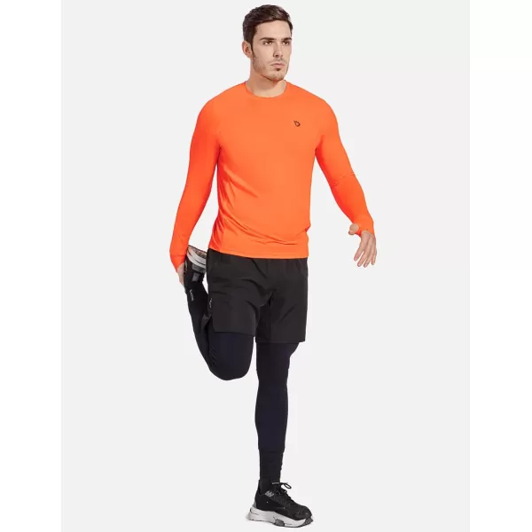 BALEAF Mens Long Sleeve Running Shirts with Thumbholes Quick Dry Athletic Shirt Workout Training TopOrange