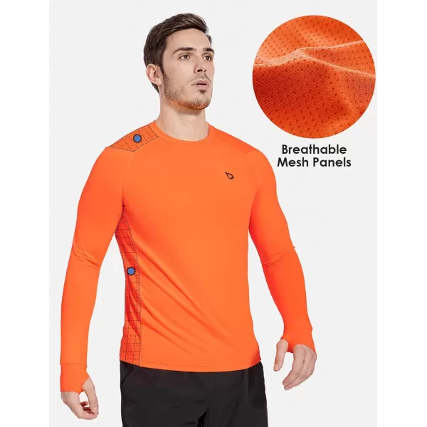 BALEAF Mens Long Sleeve Running Shirts with Thumbholes Quick Dry Athletic Shirt Workout Training TopOrange