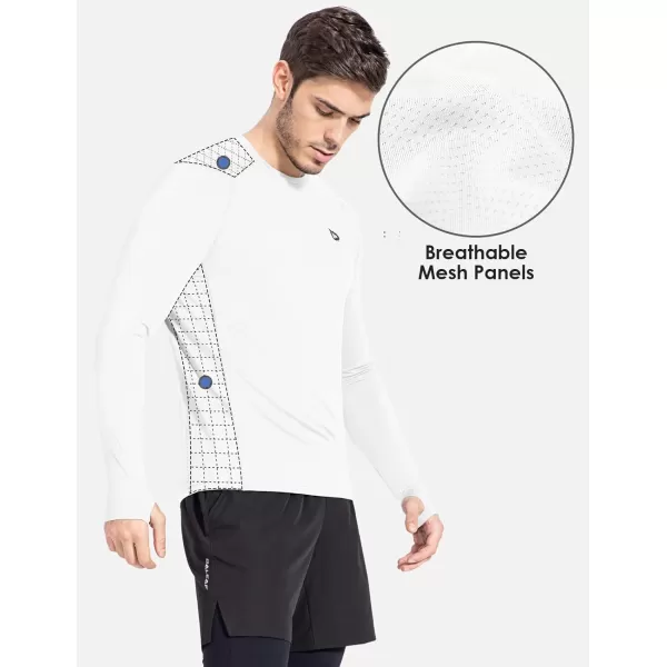 BALEAF Mens Long Sleeve Running Shirts with Thumbholes Quick Dry Athletic Shirt Workout Training TopWhite