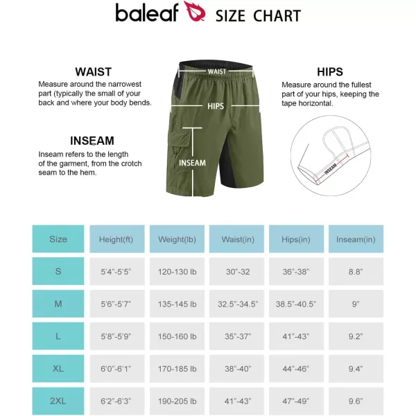 BALEAF Mens Mountain Bike Shorts Loosefit Bicycle Shorts Cycling 3D Padded Gel MTB Biking Lightweight SPF 5009armygreen