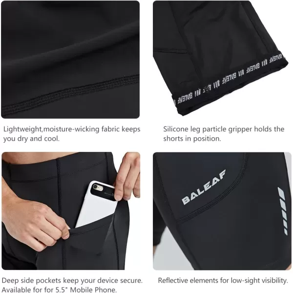 BALEAF Mens Padded Bike Shorts Cycling Tights 3D Padding Bicycle Accessories Road Biking MTB Pockets UPF 5001blacksidepockets