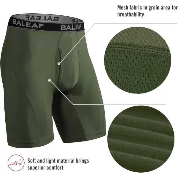 BALEAF Mens Performance Boxer Briefs 9 Athletic Underwear Long Leg Cool Dry with Fly 2Pack9 BlackArmy Green