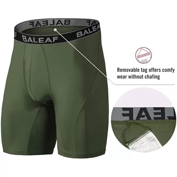 BALEAF Mens Performance Boxer Briefs 9 Athletic Underwear Long Leg Cool Dry with Fly 2Pack9 BlackArmy Green