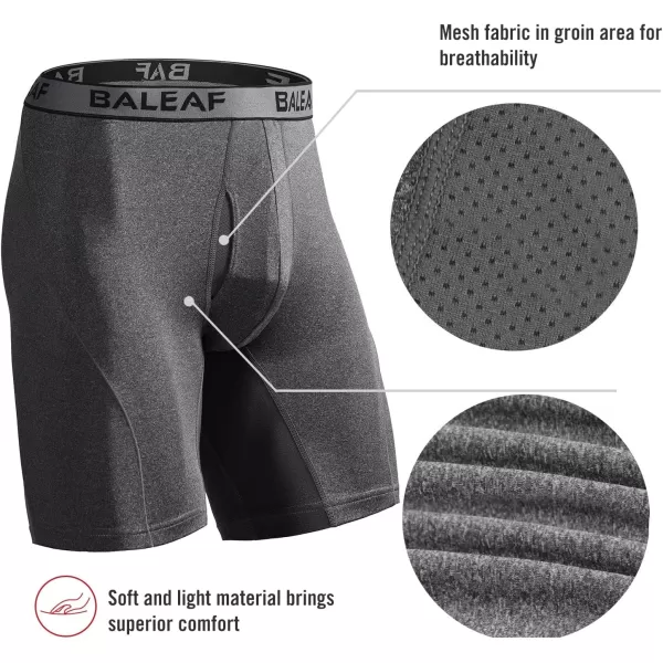 BALEAF Mens Performance Boxer Briefs 9 Athletic Underwear Long Leg Cool Dry with Fly 2Pack9 BlackCarbon Heather