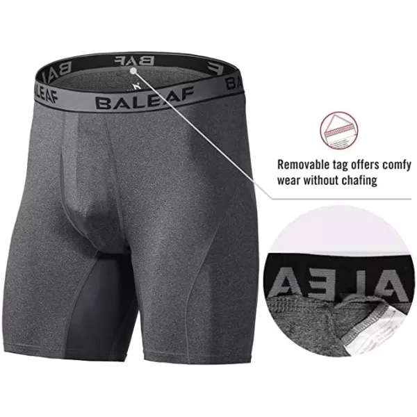 BALEAF Mens Performance Boxer Briefs 9 Athletic Underwear Long Leg Cool Dry with Fly 2Pack9 BlackCarbon Heather