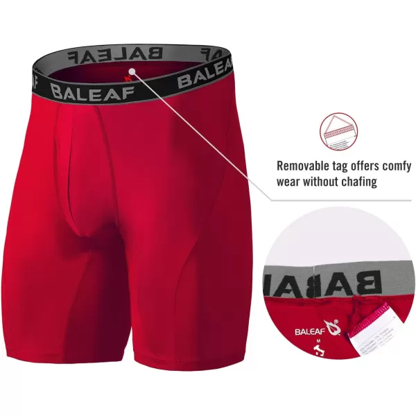 BALEAF Mens Performance Boxer Briefs 9 Athletic Underwear Long Leg Cool Dry with Fly 2Pack9 BlackRed