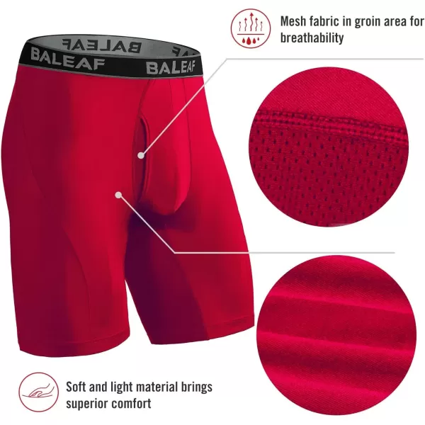 BALEAF Mens Performance Boxer Briefs 9 Athletic Underwear Long Leg Cool Dry with Fly 2Pack9 BlackRed