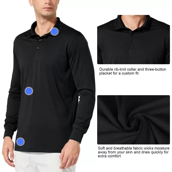 BALEAF Mens Polo Shirt Long Sleeve Golf Shirt UPF 50 Sun Protection Quick Dry for Tennis Lightweight Performance Shirt03black