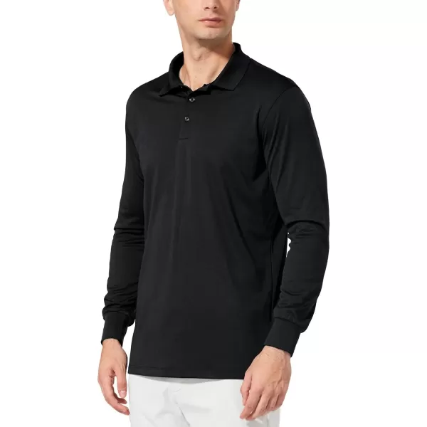 BALEAF Mens Polo Shirt Long Sleeve Golf Shirt UPF 50 Sun Protection Quick Dry for Tennis Lightweight Performance Shirt03black