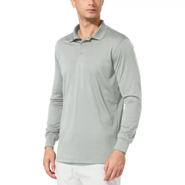 BALEAF Mens Polo Shirt Long Sleeve Golf Shirt UPF 50 Sun Protection Quick Dry for Tennis Lightweight Performance Shirt05light Gray