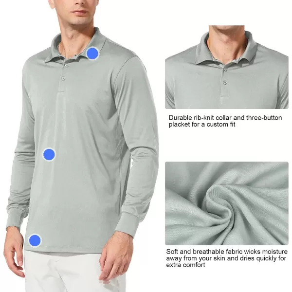 BALEAF Mens Polo Shirt Long Sleeve Golf Shirt UPF 50 Sun Protection Quick Dry for Tennis Lightweight Performance Shirt05light Gray