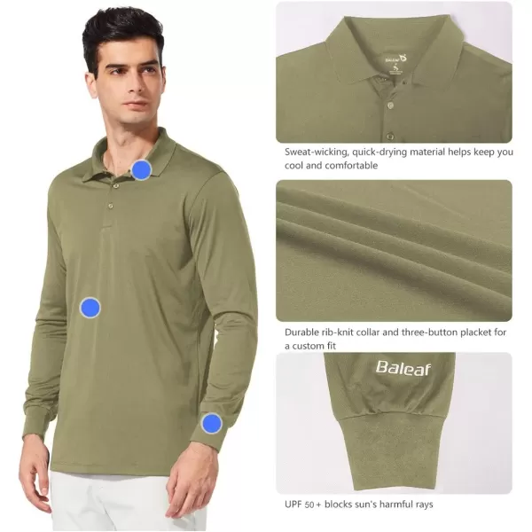 BALEAF Mens Polo Shirt Long Sleeve Golf Shirt UPF 50 Sun Protection Quick Dry for Tennis Lightweight Performance Shirt07turquoise