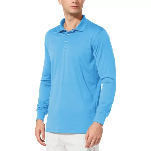 BALEAF Mens Polo Shirt Long Sleeve Golf Shirt UPF 50 Sun Protection Quick Dry for Tennis Lightweight Performance Shirt08blue