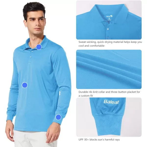 BALEAF Mens Polo Shirt Long Sleeve Golf Shirt UPF 50 Sun Protection Quick Dry for Tennis Lightweight Performance Shirt08blue