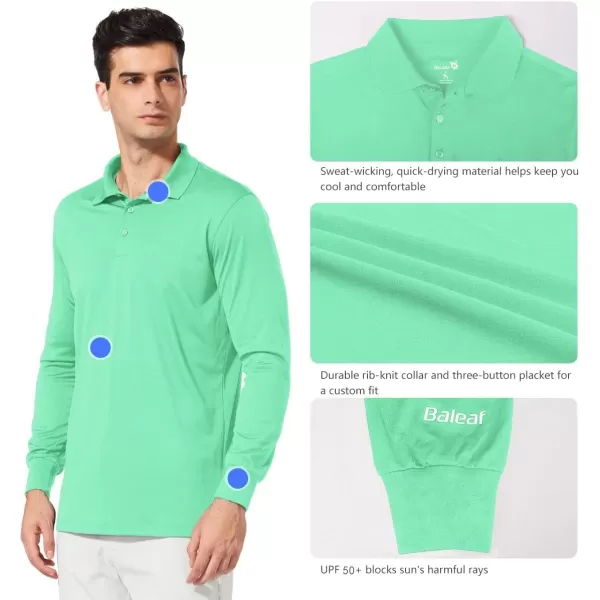 BALEAF Mens Polo Shirt Long Sleeve Golf Shirt UPF 50 Sun Protection Quick Dry for Tennis Lightweight Performance Shirt09green