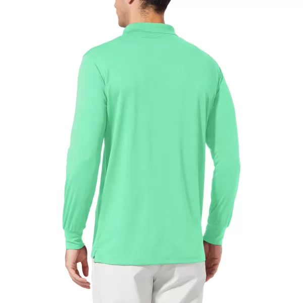 BALEAF Mens Polo Shirt Long Sleeve Golf Shirt UPF 50 Sun Protection Quick Dry for Tennis Lightweight Performance Shirt09green