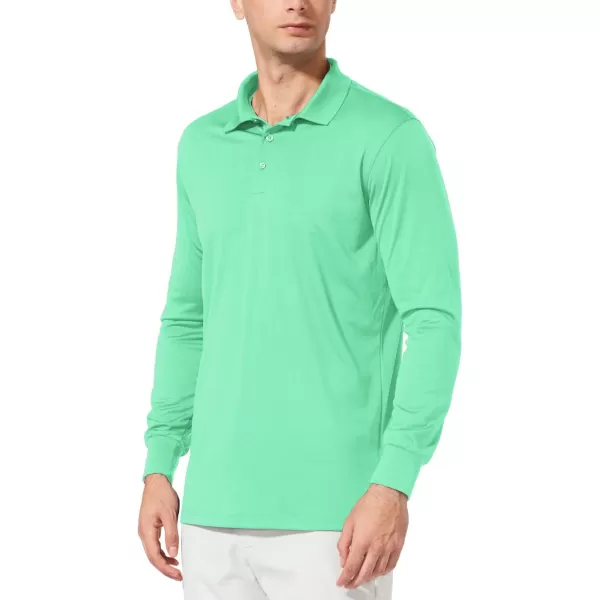 BALEAF Mens Polo Shirt Long Sleeve Golf Shirt UPF 50 Sun Protection Quick Dry for Tennis Lightweight Performance Shirt09green