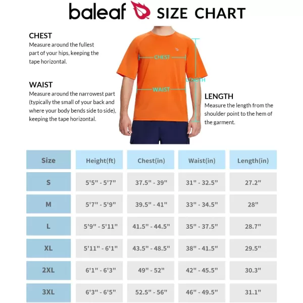 BALEAF Mens Rash Guard Short Sleeve Swim Shirt UPF 50 Sun Protection Quick Dry Compression Shirt RashguardOrange