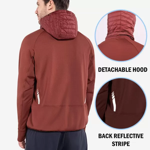 BALEAF Mens Running Jacket Lightweight Thumble Hole Warm Up Puffer Jacket Hybrid Thermal Coat Insulated Hiking GolfMerlot