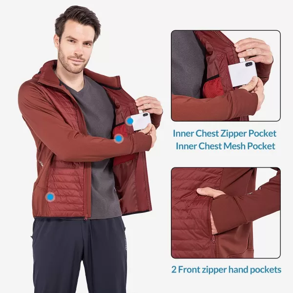 BALEAF Mens Running Jacket Lightweight Thumble Hole Warm Up Puffer Jacket Hybrid Thermal Coat Insulated Hiking GolfMerlot