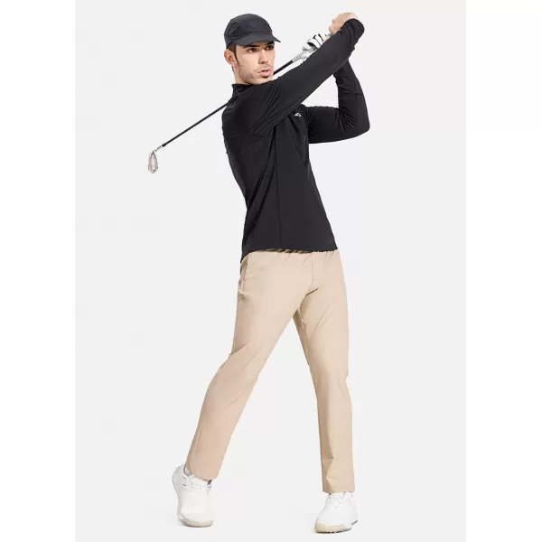 BALEAF Mens Running Pants Elastic Waist Lightweight Jogging Stretch Golf Workout Pants with Zipper PocketsKhaki