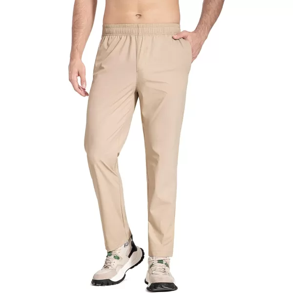 BALEAF Mens Running Pants Elastic Waist Lightweight Jogging Stretch Golf Workout Pants with Zipper PocketsKhaki