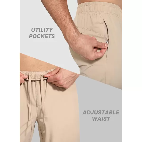 BALEAF Mens Running Pants Elastic Waist Lightweight Jogging Stretch Golf Workout Pants with Zipper PocketsKhaki
