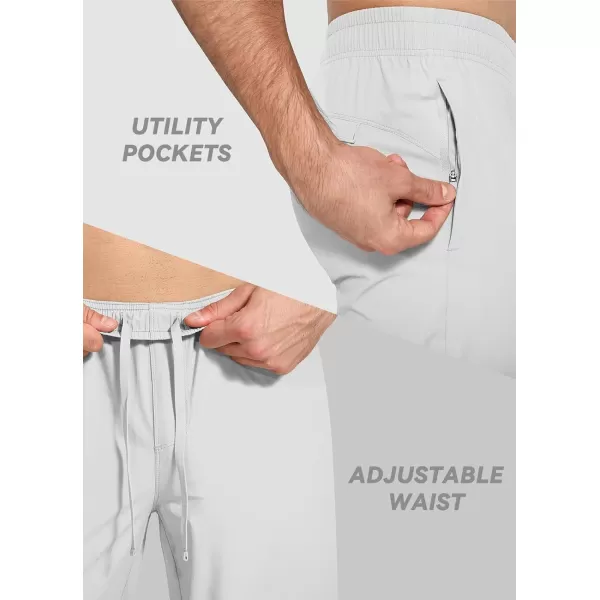 BALEAF Mens Running Pants Elastic Waist Lightweight Jogging Stretch Golf Workout Pants with Zipper PocketsLight Grey