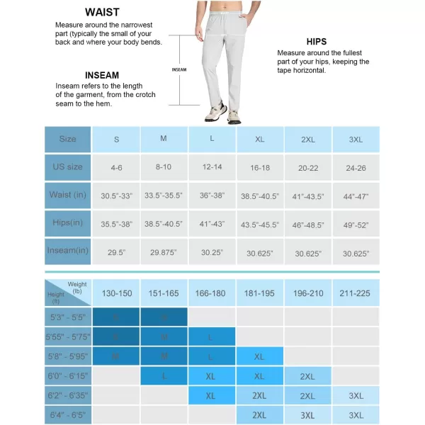BALEAF Mens Running Pants Elastic Waist Lightweight Jogging Stretch Golf Workout Pants with Zipper PocketsLight Grey